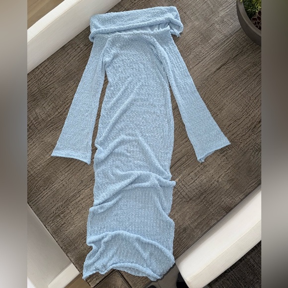 Mommyknows Blue Knitted Off Shoulder Maxi Dress - Picture 7 of 7